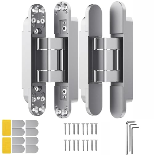 WOOLUCK® 2 stycken 17,7 cm dörrgångjärn dolda 180 graders vridbart gångjärn, 3-vägs justerbart gångjärn för osynlig dörr tyst dörr (silver)