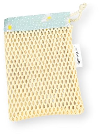 Filet sauve-savon exfoliant avec coton bio, pour utiliser les restes et morceaux de savons, produit zéro déchet écoresponsable pour la salle de bain - Artisanal fait main (Marguerites)