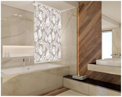 probath Estor de ducha (100 x 240 cm), diseño de hojas de color marrón y blanco