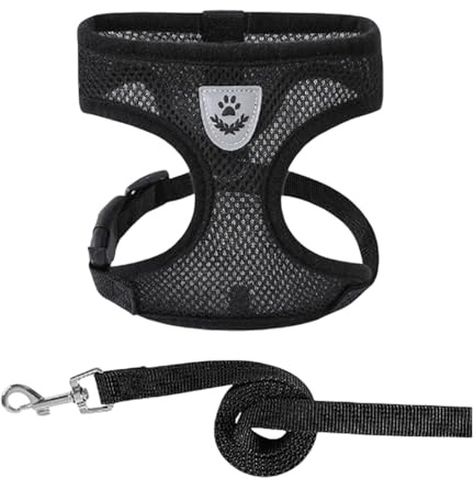 Dog Harness Puppy Harness Small Dog Harnesses Waterproof Soft Mesh Fabric Cat Puppy Pet Adjustable Harnesses Lead Leash (S, Black)