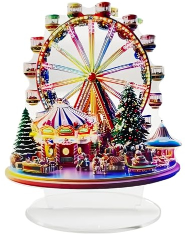 Penlimly Christmas Village Noria | Figuras Tradicionales acrílicas 2D, Parque de Atracciones de Navidad, para Acción de Gracias, cumpleaños, oficinas, hogar, habitación, Puerta, Ventana, árbol