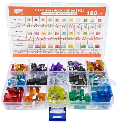 180 Pcs Car Fuses, Mini Blade Fuse, 2A-40A Car Fuses Assorted Kit, Standard Cars Fuse With Puller Extraction Tool & Storage Case, Automotive Replacement Kit For Boat RV Truck Motorcycle