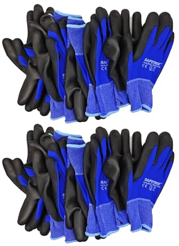 SAFETREE Arbeitshandschuhe 12 Paar – EN388 zertifiziert, 15-Nadel PU-beschichtete Nylonhandschuhe, Abriebfest & Schnittschutz, Größe 8/9/10 (12 Paar je Größe), CE Cat. II (10/XL)