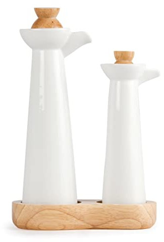Olympia Whiteware Bamboo and Porcelain Vinegar and Oil Dispenser Set CB705