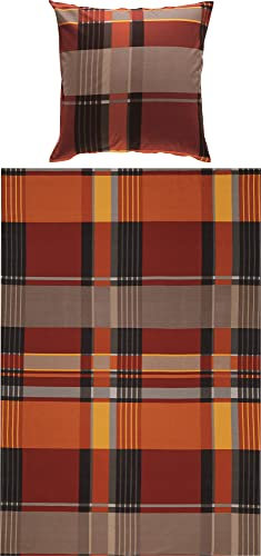 Erwin Müller Bettwäsche, Bettgarnitur Mako-Satin Karo Terra Größe 80x80 cm / 135x200 cm - bügelleicht, 100% Baumwolle, mit Reißverschluss (weitere Größen)