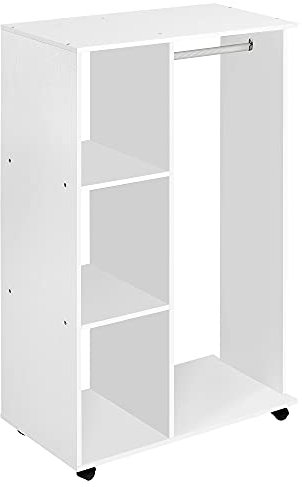 HOMCOM Kleiderschrank auf Rollen, Mobile Garderobe, 1 Kleiderstange, 3 Regale, Garderobenschrank, Rollbarer Kleiderständer für Flur, Schlafzimmer, 80 x 40 x 128 cm, Weiß