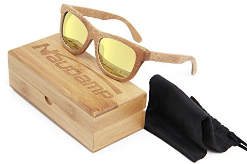 Naudamp Gafas de sol polarizadas de bambú Hombres Mujeres Gafas de madera para deportes acuáticos y actividades al aire libre