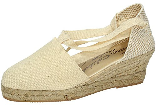 TORRES Valenciana Valencianas de Tela Beige para Señora con Suela de Esparto y Cierre de Cordones Mujer Alpargatas Beige 35