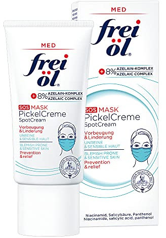 frei öl MED SOS Mask Pimple Cream for Blemished Skin, Anti Pimple Cream Vegan, Prevention and Relief, Azelain Complex, Face Cream for Sensitive Skin, 50 ml