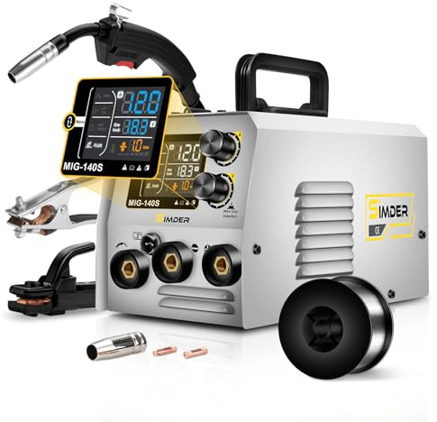 SSIMDER 140A MIG Welder Flux Core 110V 220V 3 in 1 with 1lb Wire, IGBT Inverter Multiprocess Welding Machine for DIY Beginner, Auto Repair, Home & Farm