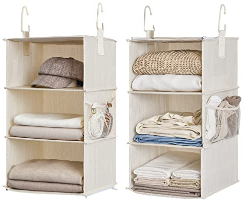 StorageWorks 6-Shelf Closet Organizers, Two 3-Shelf Separable Hanging Shelves for Closet, 12 D x 12 W x 48 ¼H, Mixing of Beige, White & Ivory