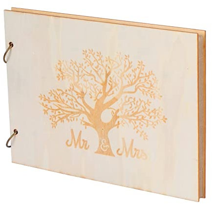 LOOPES 26.3*19*1.4cm Libro Firmas Boda, Album Boda, Libros de Firmas Bodas, Álbum Libros de Invitados Boda, Planner Book Matrimonio Planificador Mr&Mrs Recuerdos Romántico Madera Retro Vintage DIY.