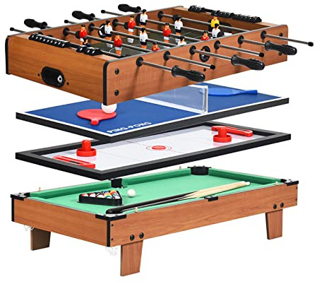 GOPLUS 4 en 1 Table Multijeux Pliante, Table Babyfoot Air Hockey Ping-Pong Billard, Jeu Multiple en PP+MDF avec 81,5x43x29,5CM (Brun)