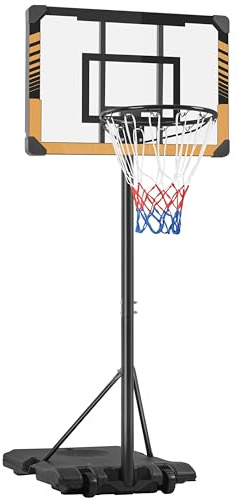 Yaheetech Height Adjustable Basketball Hoop 7ft-8ft Portable Basketball Net Stand Set System with 28'' Backboard & 2 Wheels