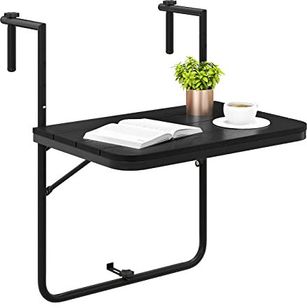 GIANTEX Balkontisch klappbar hängend, Hängetisch Klapptisch Balkon zum Einhängen, Balkonhängetisch in 3 Stufen höhenverstellbar, Gartentisch wetterfest, Hängetisch klein Outdoor-Tisch (Anthrazit)