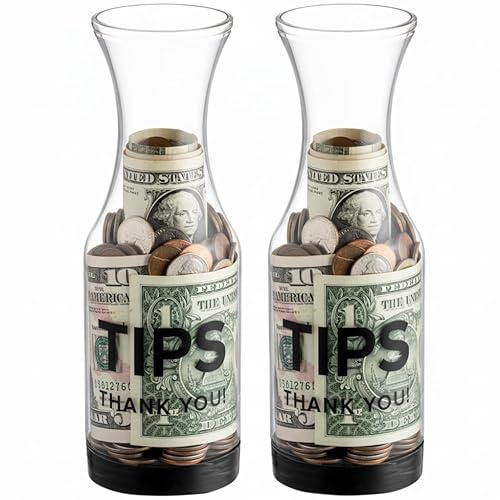 Tip Jar for bartenders and restaurants (pack of 2) Clear SAN plastic Tips carafe/Jars for money | 10-inch large cool tips container for restaurants, bars, cafes, and pizzerias. GEEX DEPOT (2)