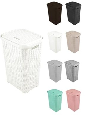 JARDIN202 - Cesto para la Colada 38L de Plástico con Asas - Cubo Ropa Sucia con Tapa 49 x 39 x 30 cm | 38 Litros (Blanco)