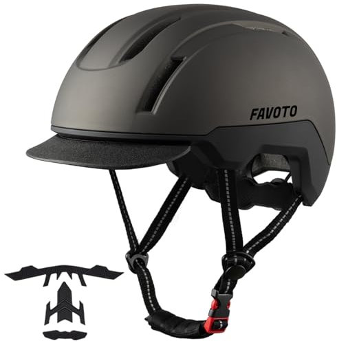 Favoto Casco da Bicicletta Urbano con Visiera - Tecnologia Double Inmould Caschi da Scooter Leggero per Adulti Certificato CE Regolabile L 59-61cm Titanio