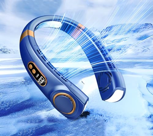 Ventilatore da Collo, 5000 mAh Ventilatore da Collo Portatile, Portatile a 5 Velocità Mini USB Ventilatore da Collo Con Luci a LED Display Della Batteria, per Ufficio, Viaggi, Aria Aperta e Sport, Blu