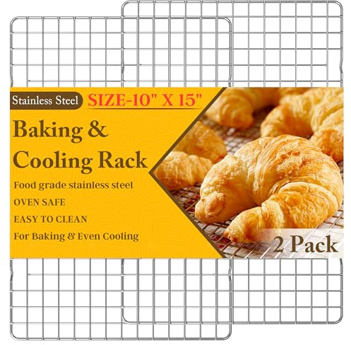 2PCS Cooling Racks for Cooking and Baking - 10 x 15Heavy Duty Stainless Steel Wire Rack for Baking, Grilling, Roasting - Oven & Dishwasher Safe - Fits Jelly Roll Sheet Pan-Silver
