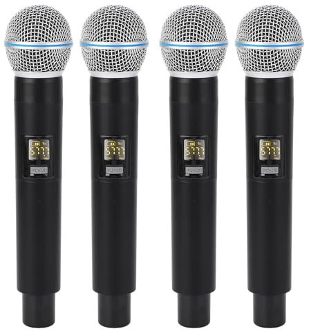 Bewinner Microphone sans Fil, Ensemble de Micros Dynamiques Portables sans Fil VHF 4 avec Récepteur Rechargeable, Portée de 164 Pieds, Ensemble de Microphones sans Fil pour karaoké,