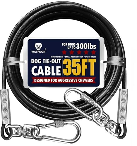 Kabel för hundar upp till 136 kg, 30 m, extra stark 453 kg brythållfasthet, knytband, vagn, träningskabel, hund löpkabel för gård, trädgård, park, camping utomhus (svart, 300 lbs 10,7 m)
