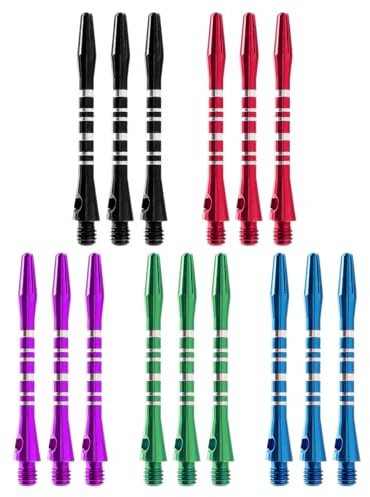 Tabanzhe 15PCS Dart Shafts-Aluminum Medium Dart Stems Shafts Throwing Fitting Set 5 Colors Standard 2BA Dart Shafts Replacement Accessories for Dart Games