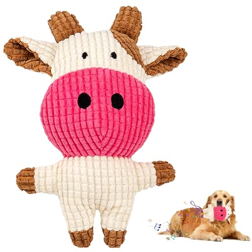 GmwyCzV Giocattoli per Cani Piccoli，Giochi per Cani Durevoli，Giocattoli Intelligenti da Masticare con Cigolanti，Giochi Cane di Piccola e Media Taglia，Allevia Lo Stress e La Noia (Mucca, Beige)