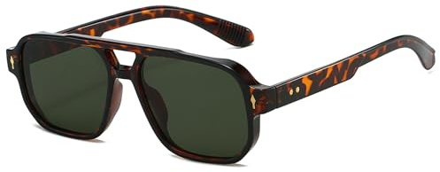 LJCZKA Retro Pilote Lunettes de Soleil pour Femme et Homme Lunettes de Soleil Carrée Double Pont Années 70 Mode Protection UV400