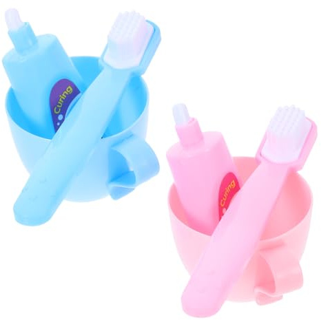 Abaodam Set di Accessori da Bagno per Bambole 18 Pollici in Plastica con Spazzolino e Dentifricio in Miniatura per Giochi di Ruolo e Sviluppo delle Abilità, 2 Set
