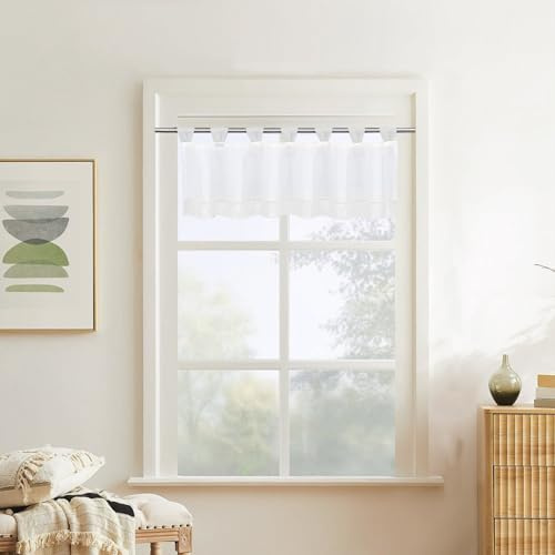 Tenda a Rete, Tenda per Finestre 45 x 120 cm con Passanti, Bistrot Semitrasparente, Trasparente, Corta in Tinta Unita, Corta per Cucina (Bianca)