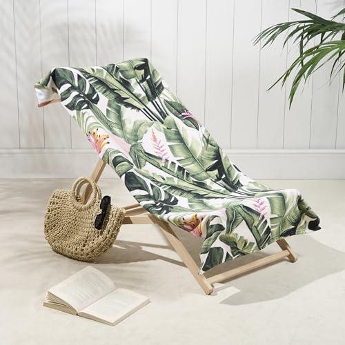 Dreamscene Beach Towel Green Tropical Print, Soft Quick-Dry Absorbent Large Microfibre Beach Towel for Adults & Kids Lightweight Swimming Towels For Summer Essentials, 71 x 152cm