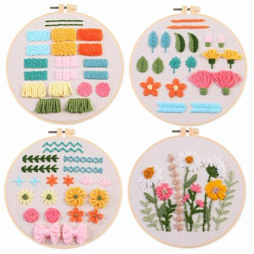 Myfelicity Punch Nedle kit, stansnålskit för vuxna nybörjare, lära sig olika handarbetstekniker för petingbroderi, inkluderar tyg, garn, nål, instruktioner och videohandledning