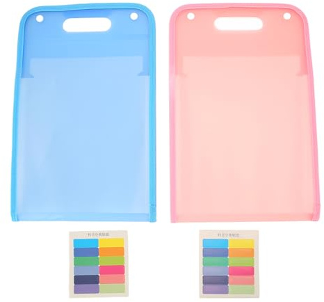 Dossiers de fichiers verticaux de 2pcs, 13 dossiers de documents Pocket A4 avec autocollants d'index, poignée supérieure, porte-documents A4 pour la gestion des fichiers de (Rose + bleu)