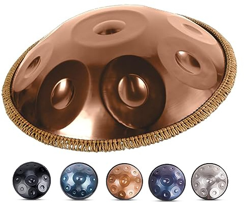 Handpan trumma i D-moll 10 anteckningar 22 tum 432 Hz/440 Hz stålhandtrumma klassiskt handinstrumentinstrument med mjuka väskklubbor och stativ guldfärg 440 Hz