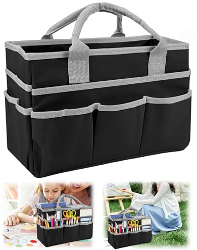 BigKing Borsa Tote Organizer per Artisti, In Tessuto Oxford, Con Tasche Multiple, Organizer Borsa a Mano per Cancelleria Libri da Disegno Notebook Pennelli (Nessuna Copertura) (Nero Grigio)