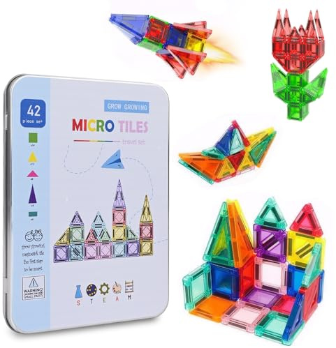 Set mattonelle magnetiche da viaggio per bambini, Costruzioni Magnetiche per Bambini 3D Giocattoli Magneti per il Bambino Educativo e Creativo Giocattoli Montessori per Ragazzi Giochi (42PCS)