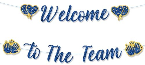 Welcome to The Team Banner, Pre-Strung Glitter Welcome Banner for New Employee No DIY Office Party Decoration Supplies for New Teacher Colleague Staff Coworker Team Member