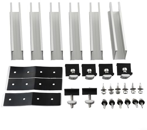 Lot de 2 rails de montage et pinces pour toits plats avec pinces d'extrémité et centrale compatibles avec panneaux solaires standard (35 mm)