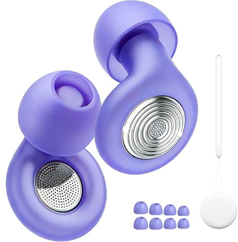 2026 Nuevo Tapones oidos ruido dormir, 45 dB tapones oidos cancelacion de ruido Reutilizables, Protección Auditiva, para estudiar, concentrarse, viajar, con 8 Puntas (XS/S/M/L) y Estuche - Púrpura