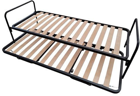 Evergreenweb - Set 2 posti Letto con Due Reti Singole a doghe 80x190 a Scomparsa in Legno, Apribile con Ruote, Salvaspazio, Ortopedica, Struttura in Ferro