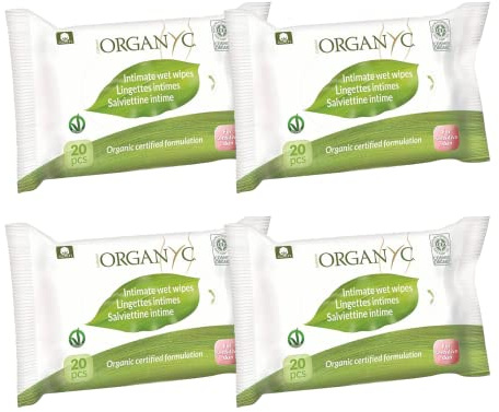 Organ(y)c, Toallitas Íntimas Húmedas de Algodón Certificado 100% Biológico, 4 paquetes x 20 toallitas (Total 80 unidades)