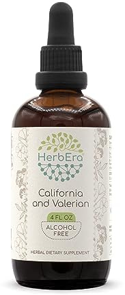 HerbEra California and Valerian B120 Herbal Extract Tincture, Concentrated Liquid Drops Natural California Poppy Herb and Flower, Valerian (Valeriana Officinalis) Dried Herbs 4 fl oz