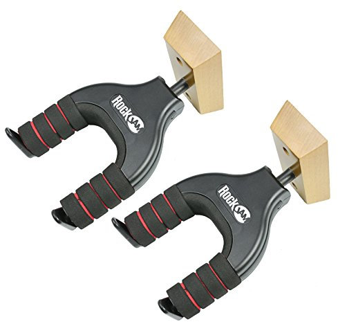 RockJam Wall Mountable Universal Guitar Hanger with Padded Arms - Twin Pack