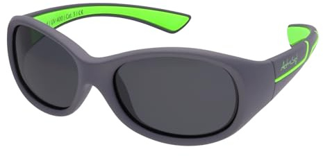 ActiveSol Gafas solares deportivas para niños | Niñas y niños | 100% protección UV 400 | polarizadas | de goma flexible irrompible | 5-10 años | solo 22 gramos [Gris/Verde]
