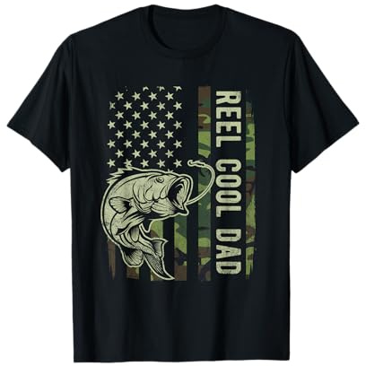 Reel Cool Dad Camouflage American Flag Bass Fish Fisherman T-Shirt