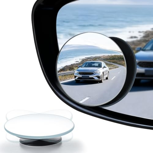 LivTee Blind Spot Mirror, 2 Round HD Glass Frameless Convex Rear View Mirrors Exterior Accessories with Wide Angle Adjustable Stick for Car SUV and Trucks, Pack of 2