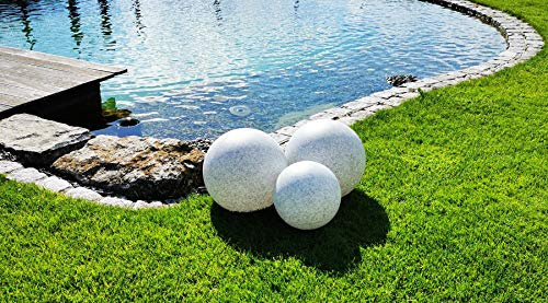 Trango 3er Set 34400G Gartenkugel Leuchte IP65 Kugelleuchte, Ø 30/40/40cm in Granitstein-Optik mit je 5 Meter Zuleitungskabel & E27 Fassung Kugellampe Gartenleuchte Außenlampe Wegbeleuchtung