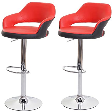 Mendler 2er-Set Barhocker HWC-F16, Barstuhl Tresenhocker Drehhocker, mit Lehne Kunstleder - rot-schwarz
