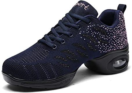 ELIOGN Chaussures de Sport Jazz pour Femmes Chaussures d'entraînement à la Danse de Marche Sportive de Zumba Sneakers Fitness Femme avec Lacets Confortable de Coussin d'air Bleu-40